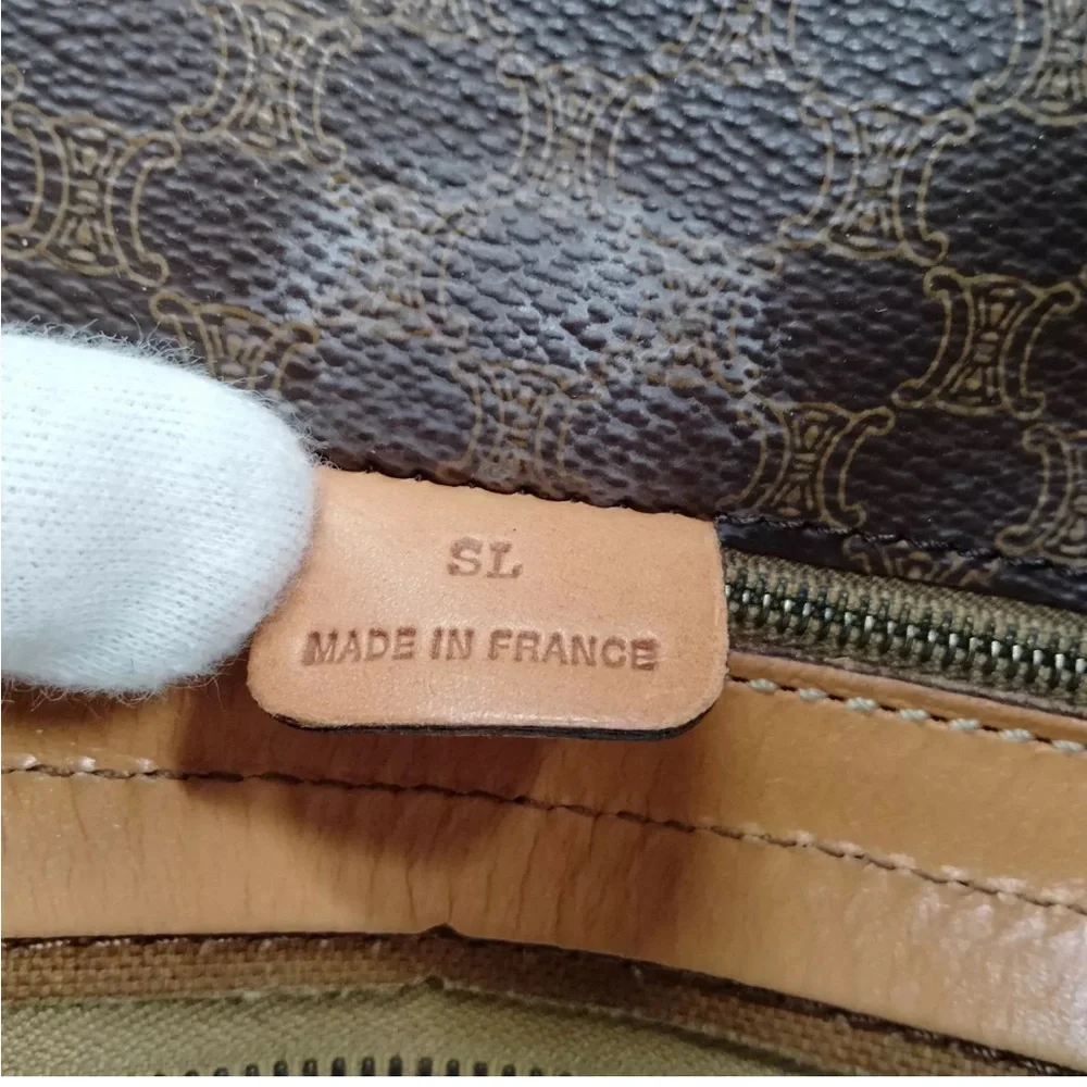 💯AUTH CELINE BOSTON BAG MACADAM PVC/LEATHER BROWN UNISEX - Picture 7 of 10